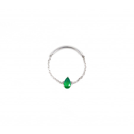 Bague chaînette argent 925 , pierre poire onyx vert| Gloria Balensi