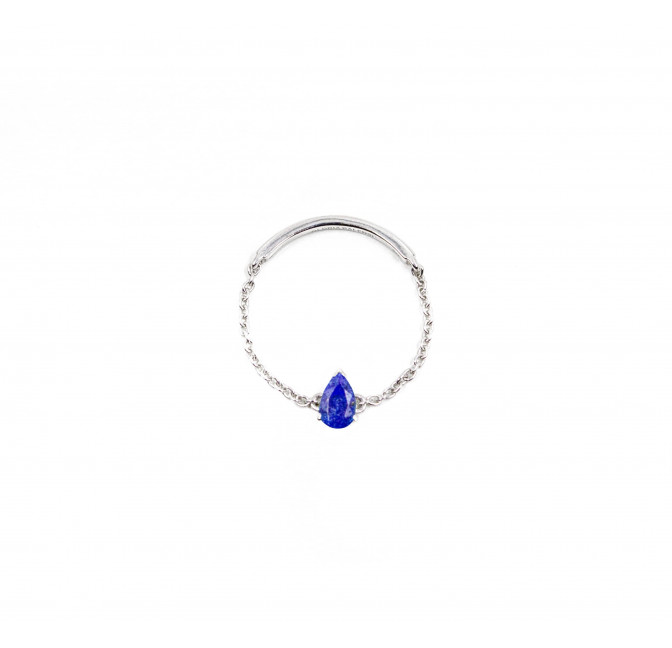 Bague chaînette argent 925, pierre poire lapis lazuli 1| Gloria Balensi