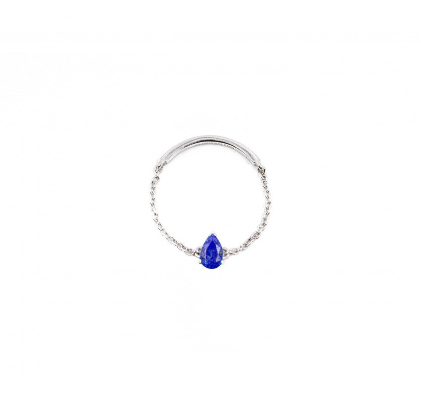 925 silver chain ring, lapis lazuli pear stone 2 | Gloria Balensi
