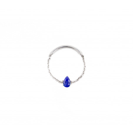 Bague chaînette argent 925, pierre poire lapis lazuli 2| Gloria Balensi