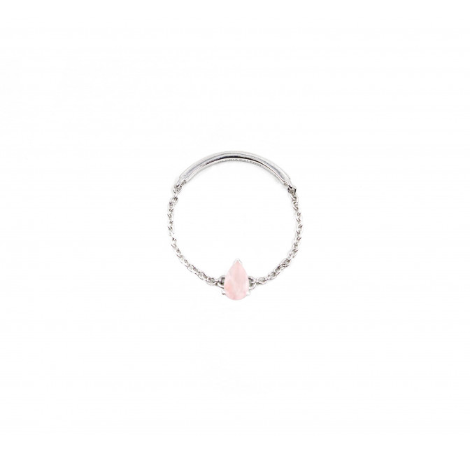 Bague chaînette argent 925, pierre poire quartz rose 1| Gloria Balensi