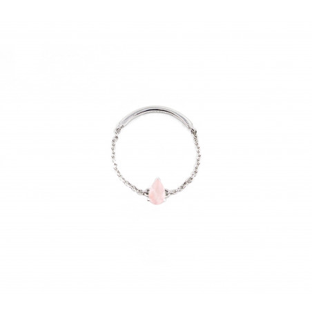 Bague chaînette argent 925, pierre poire quartz rose 1| Gloria Balensi