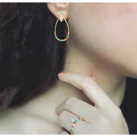 Boucles d'oreilles pendantes  BYZANCE plaqué or avec pierres semi-précieuses 2 | Gloria Balensi