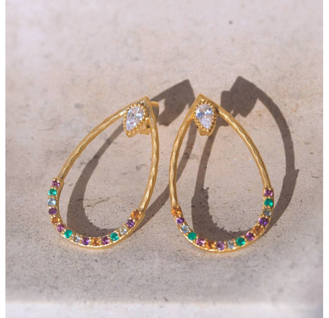Boucles d'oreilles pendantes  BYZANCE plaqué or avec pierres semi-précieuses 3 | Gloria Balensi