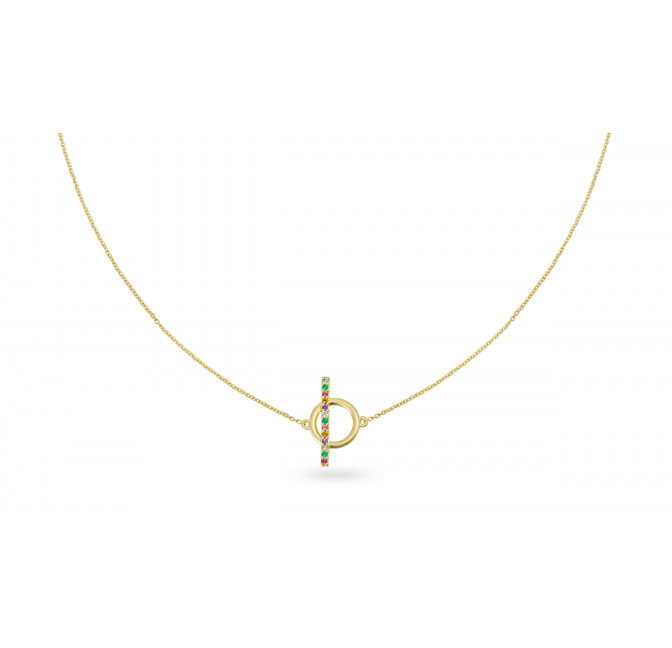 Gold plated THÉODORA toggle necklace with semi-precious stones view 1 | Gloria Balensi