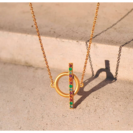 Gold plated THÉODORA toggle necklace with semi-precious stones view 2 | Gloria Balensi