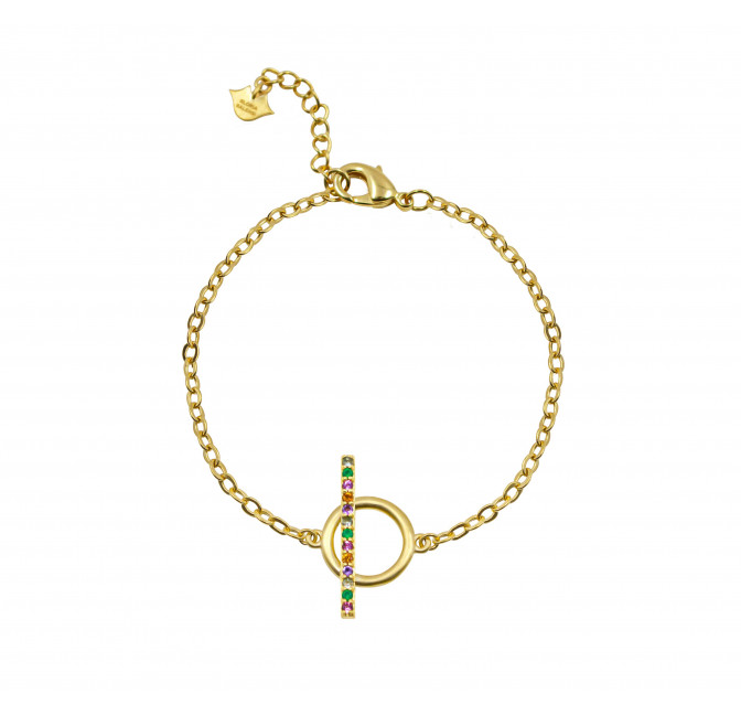 Gold-plated toggle bracelet THÉODORA, semi-precious stones, view 1| Gloria Balensi