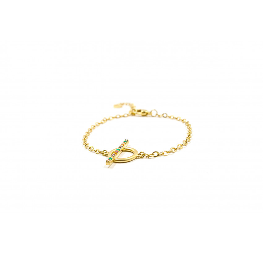Gold-plated toggle bracelet THÉODORA, semi-precious stones, view 4| Gloria Balensi