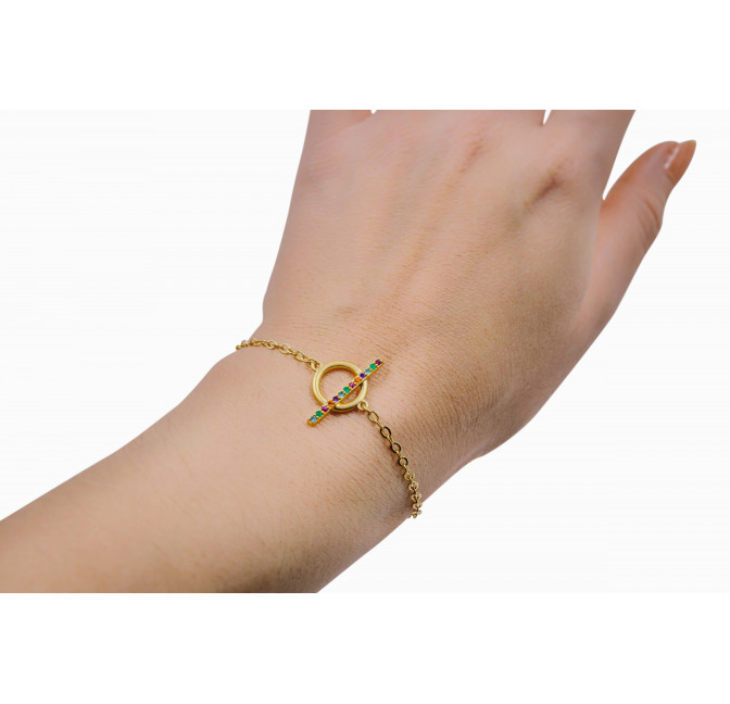 Gold-plated toggle bracelet THÉODORA, semi-precious stones, view 2| Gloria Balensi