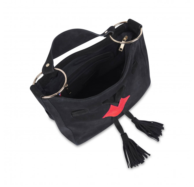 Black and red suede MIKI CITY soft tote bag,  view 3 | Gloria Balensi