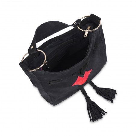 Black and red suede MIKI CITY soft tote bag,  view 3 | Gloria Balensi