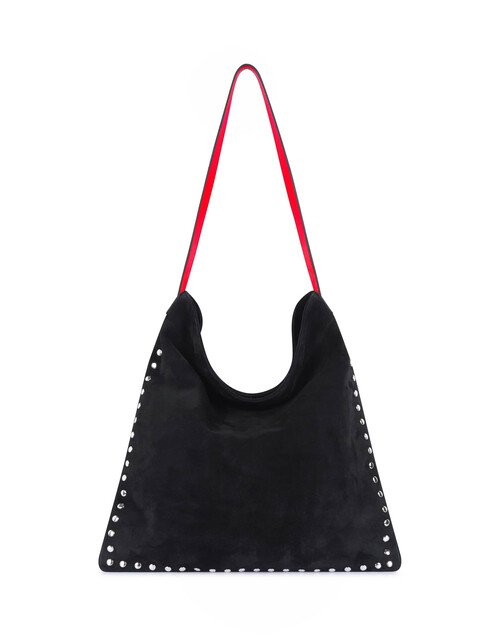 Tote bag cuir noir LOVELY, anses rouge et clous argent |Gloria Balensi