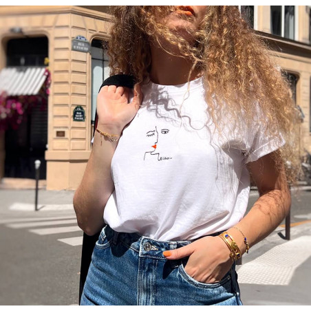 White tee-shirt in organic cotton with LE BISOU embroidery,  view 1 | Gloria Balensi