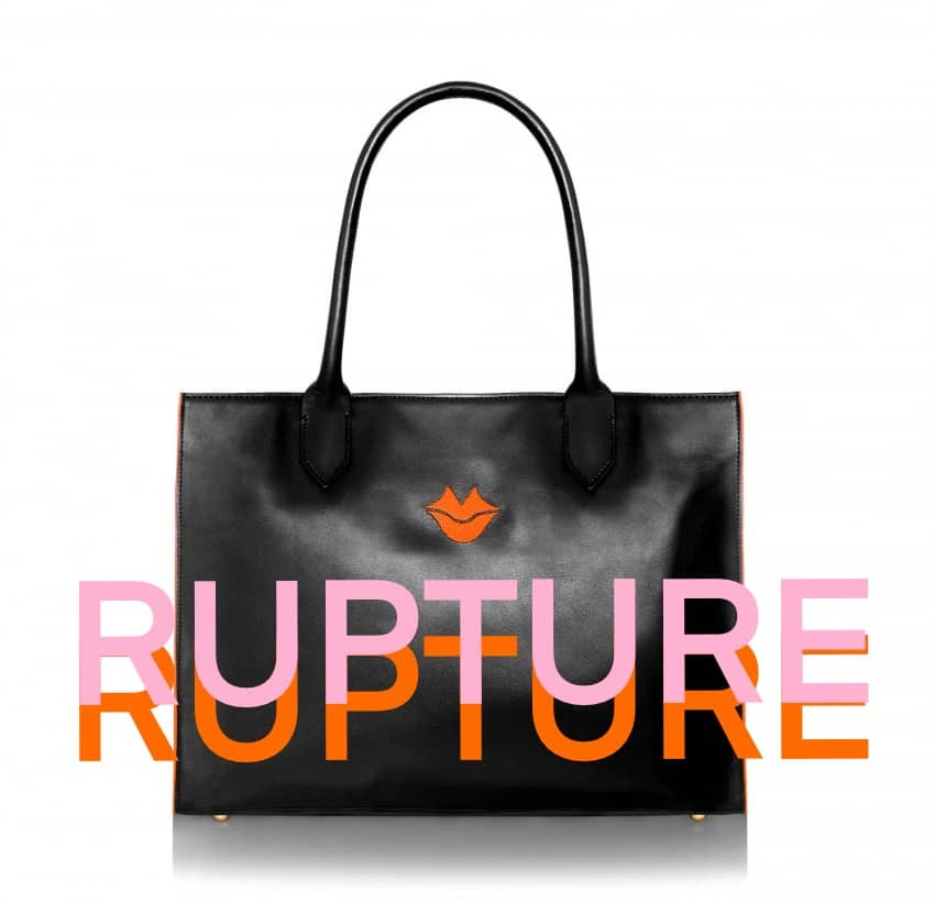 Black PARIS soft leather tote bag with oranges embroidered mouth and borders, front view|Gloria Balensi