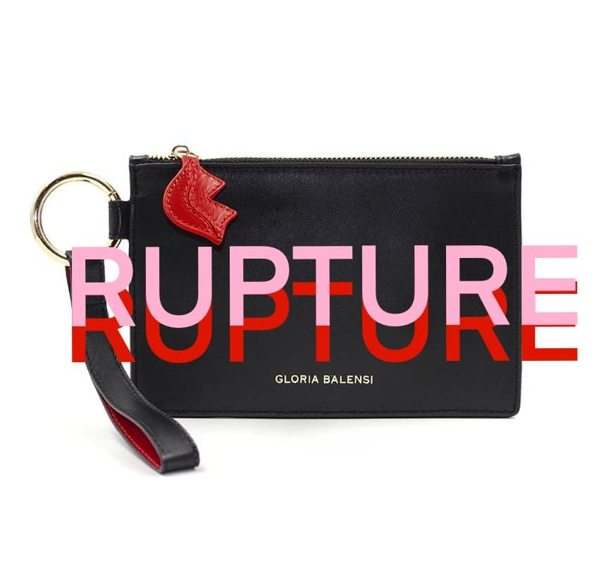 Black leather Zipped pouch ISADORA, red mouth , front view | Gloria Balensi