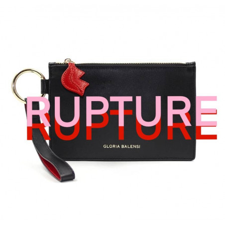 Black leather Zipped pouch ISADORA, red mouth , front view | Gloria Balensi