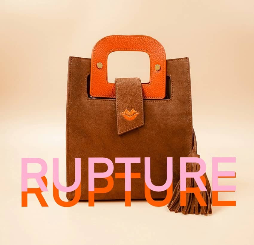 Camel beige suede leather bag ARTISTE, orange handle and mouth embroidery , view 1  | Gloria Balensi