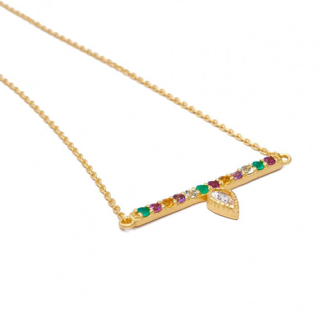 Necklace chain bar OTTOMAN gold plated with semi-precious stones set 2 | Gloria Balensi