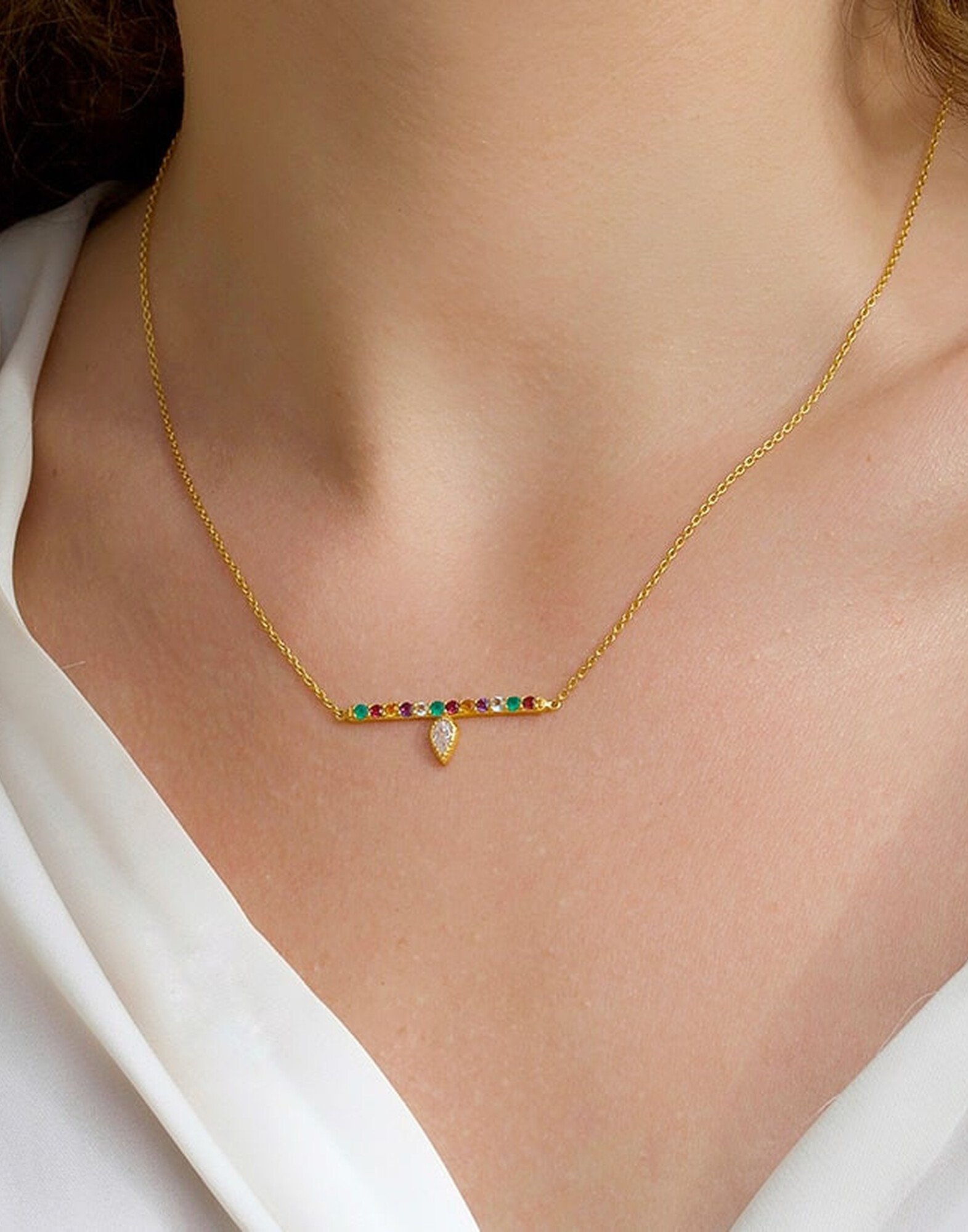 Necklace chain bar OTTOMAN gold plated with semi-precious stones set |Gloria Balensi