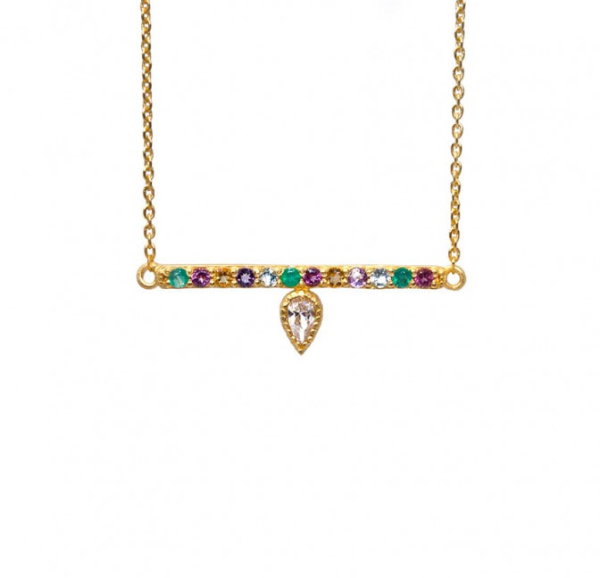 Necklace chain bar OTTOMAN gold plated with semi-precious stones set 4 | Gloria Balensi