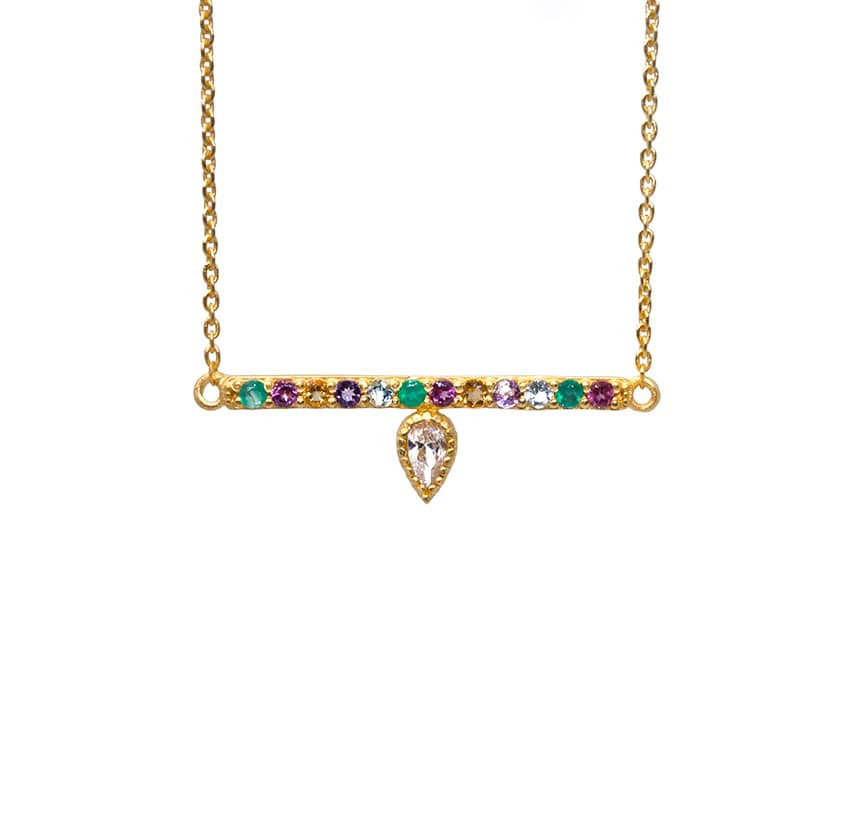 Collier chaine barrette OTTOMAN plaqué or avec pierres semi-précieuses serties | Gloria Balensi bijoux