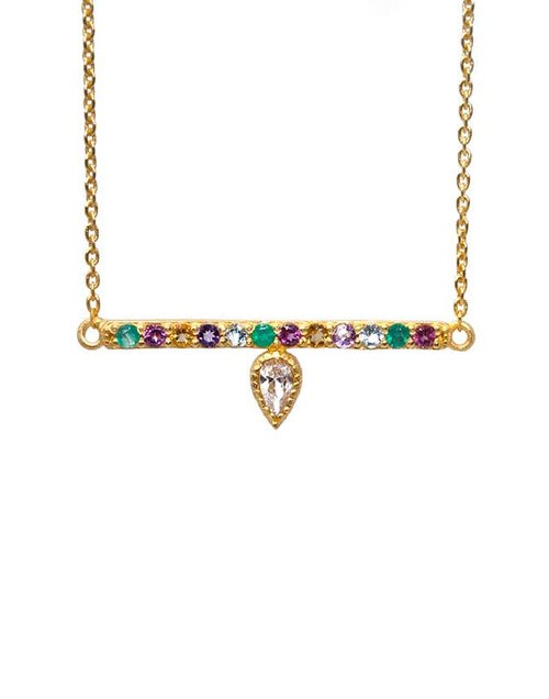 Collier chaine barrette OTTOMAN plaqué or avec pierres semi-précieuses serties |Gloria Balensi