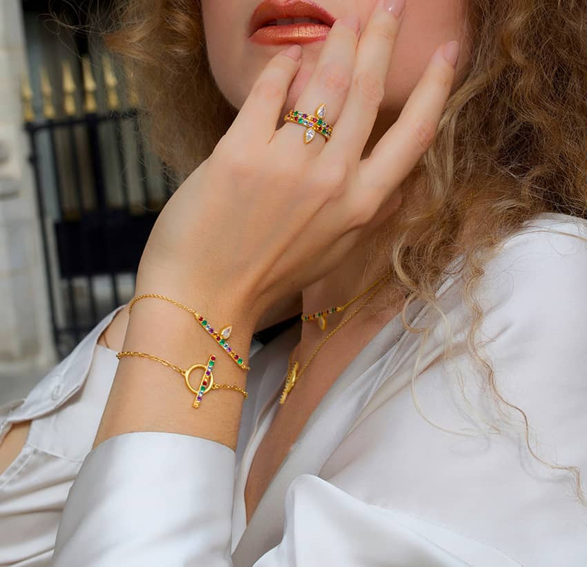 LOLLIA gold plated ring with semi-precious stones 5| Gloria Balensi jewellery