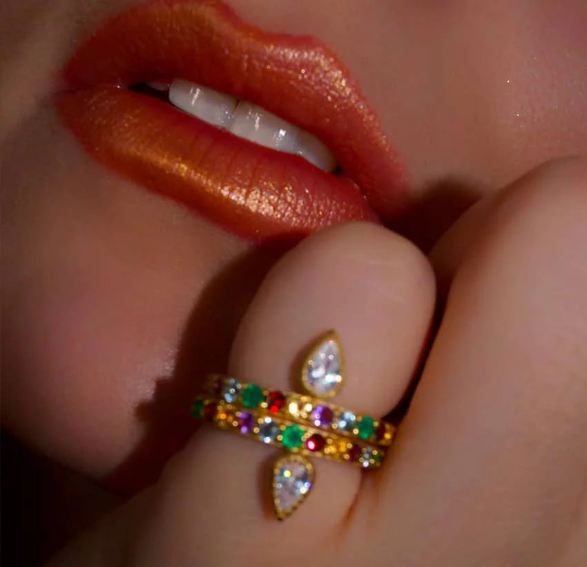 LOLLIA gold plated ring with semi-precious stones |Gloria Balensi