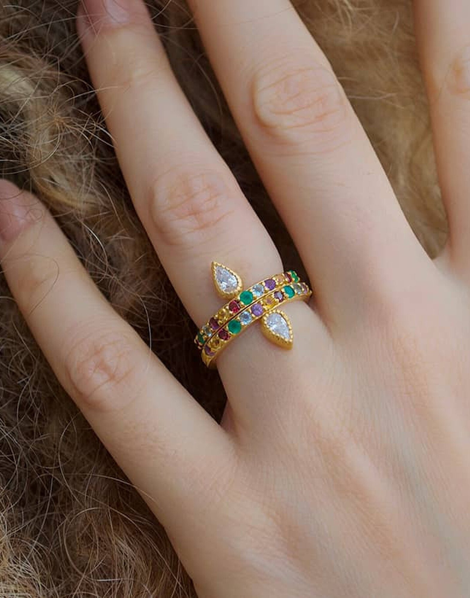 LOLLIA gold plated ring with semi-precious stones |Gloria Balensi