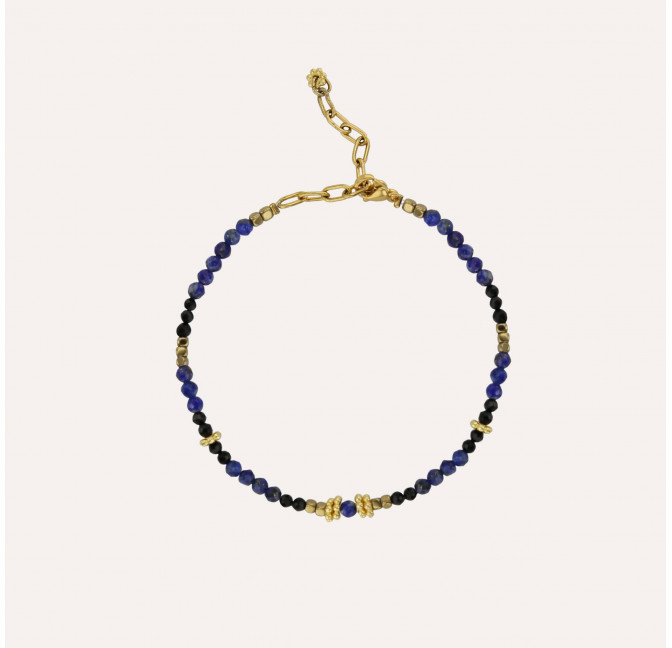 Bracelet lapis lazuli et spinelle noir OSIRIS| Gloria Balensi bijoux