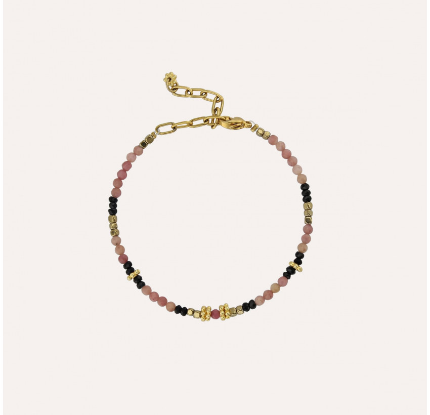 OSIRIS bracelet in Rhodonite and black Spinel | Gloria Balensi jewellery