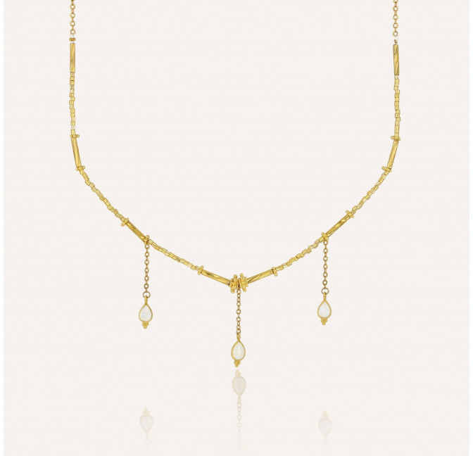 Collier doré VENEZIA en perles de verre de MURANO et pierre de lune| Gloria Balensi