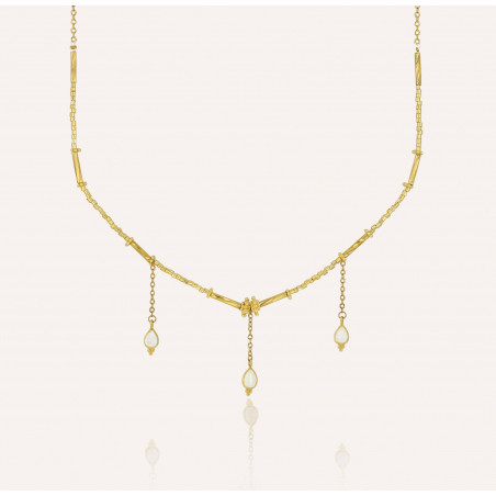 Collier doré VENEZIA en perles de verre de MURANO et pierre de lune| Gloria Balensi bijoux