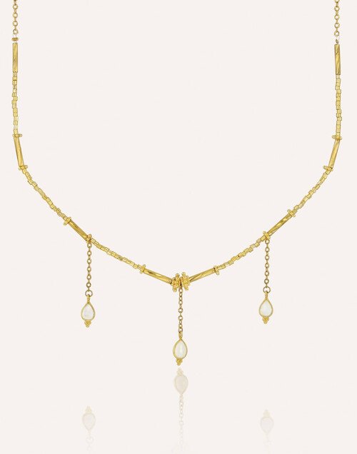 Collier doré VENEZIA en perles de verre de MURANO et pierre de lune |Gloria Balensi
