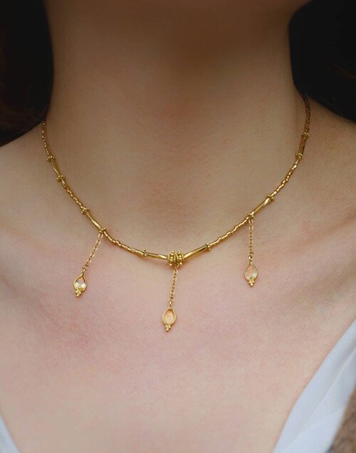 Collier doré VENEZIA en perles de verre de MURANO et citrine |Gloria Balensi