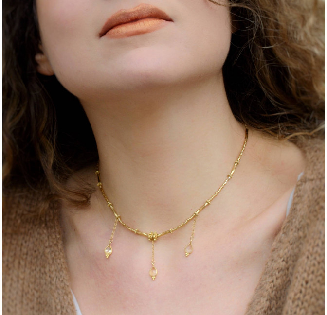 Collier doré VENEZIA en perles de verre de MURANO et citrine | Gloria Balensi bijoux
