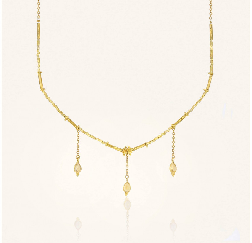Collier doré VENEZIA en perles de verre de MURANO et citrine| Gloria Balensi bijoux