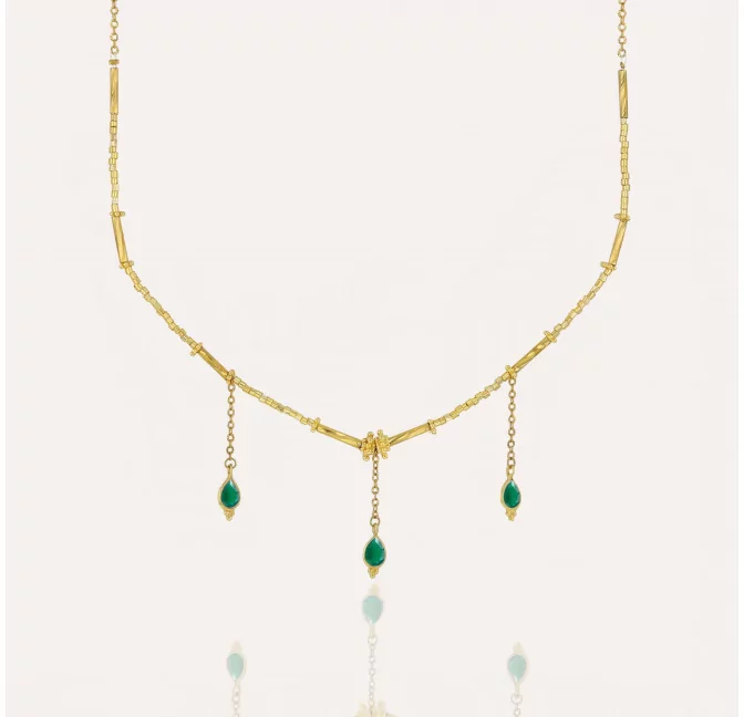 Collier doré VENEZIA en perles de verre de MURANO et Onyx vert |Gloria Balensi