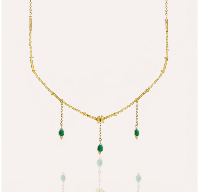 Necklace VENEZIA in glass beads of MURANO and green onyx | Gloria Balensi jewellery