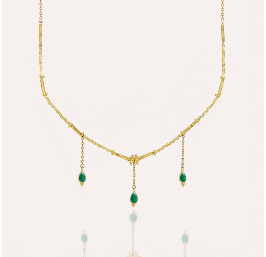 Collier doré VENEZIA en perles de verre de MURANO et onyx vert | Gloria Balensi bijoux