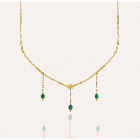 Collier doré VENEZIA en perles de verre de MURANO et onyx vert | Gloria Balensi