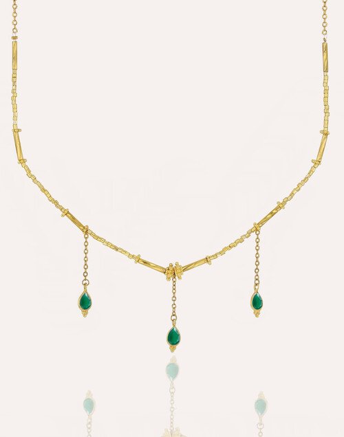Collier doré VENEZIA en perles de verre de MURANO et Onyx vert |Gloria Balensi