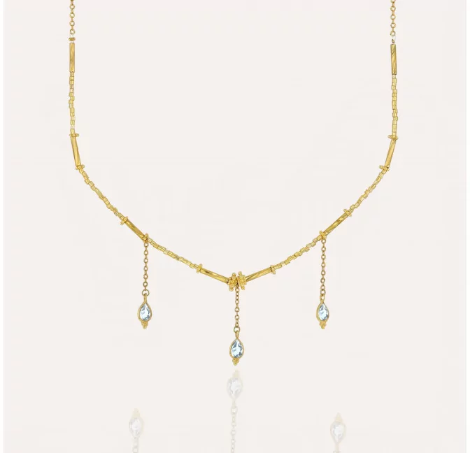 Necklace VENEZIA in glass beads of MURANO and aquamarine |Gloria Balensi