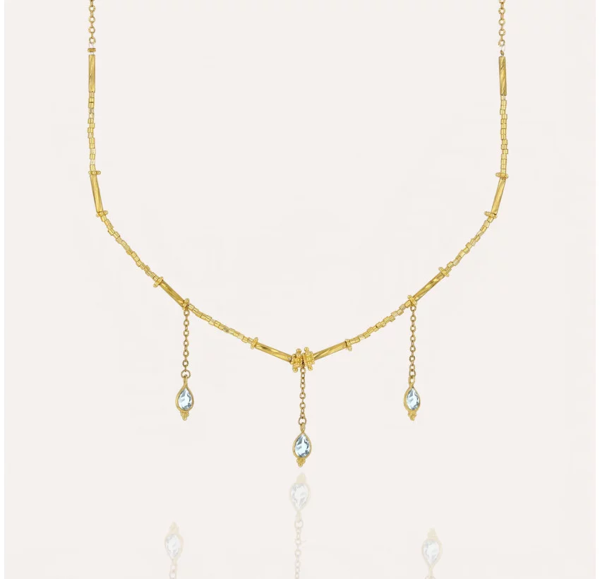 Necklace VENEZIA in glass beads of MURANO and aquamarine |Gloria Balensi