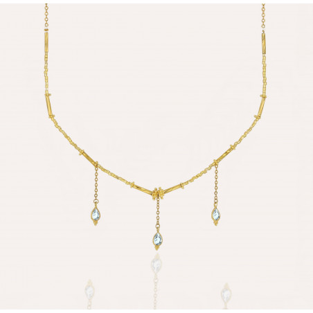 Collier doré VENEZIA en perles de verre de MURANO et aigue-marine | Gloria Balensi bijoux