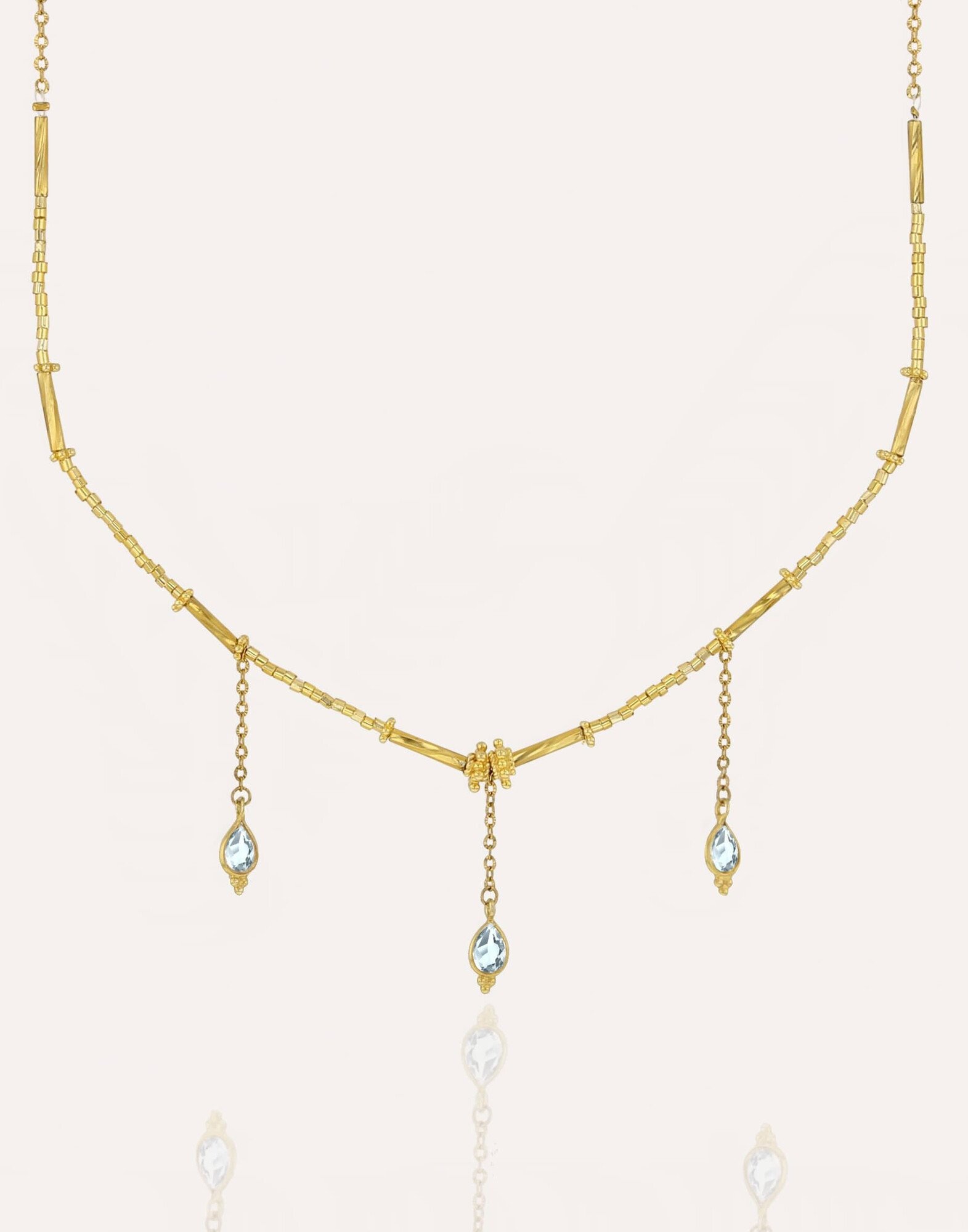 Necklace VENEZIA in glass beads of MURANO and aquamarine |Gloria Balensi