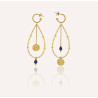 PERLA long gold earrings with MURANO glass beads and blue agate