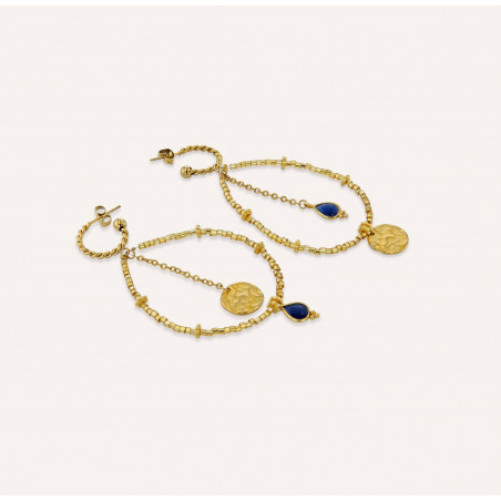 Boucles d'oreilles longues dorées PERLA en perles de verre de MURANO et agate bleue| Gloria Balensi bijoux