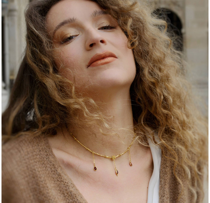 Necklace VENEZIA in glass beads of MURANO and garnet | Gloria Balensi jewellery