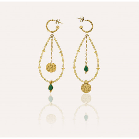 PERLA long gold earrings with MURANO glass beads and green onyx | Gloria Balensi